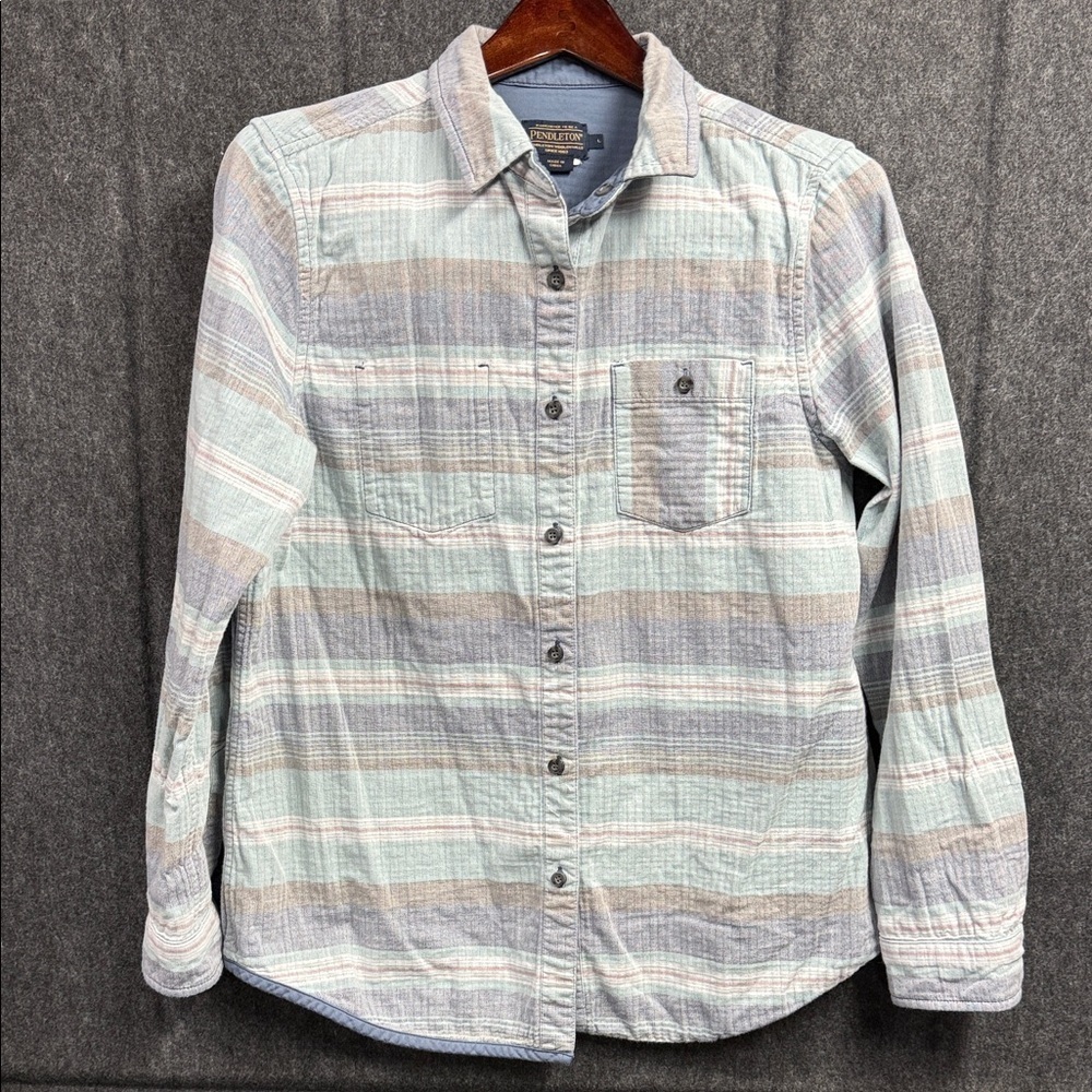 Pendleton Women's Striped Button-Down Shirt - Blue and Gray Reversible